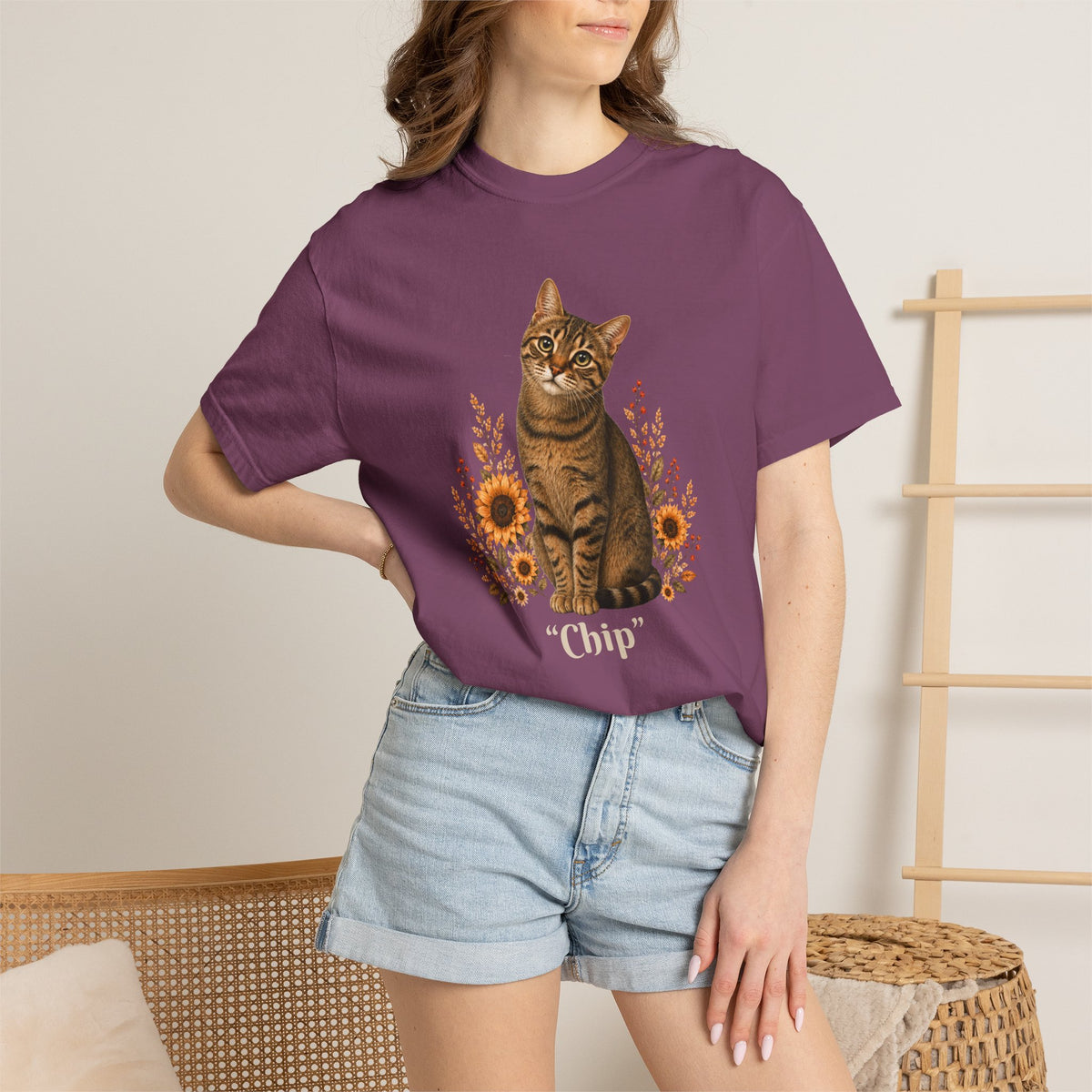 Personalized Tabby Cat Sunflower Comfort Colors® T-Shirt