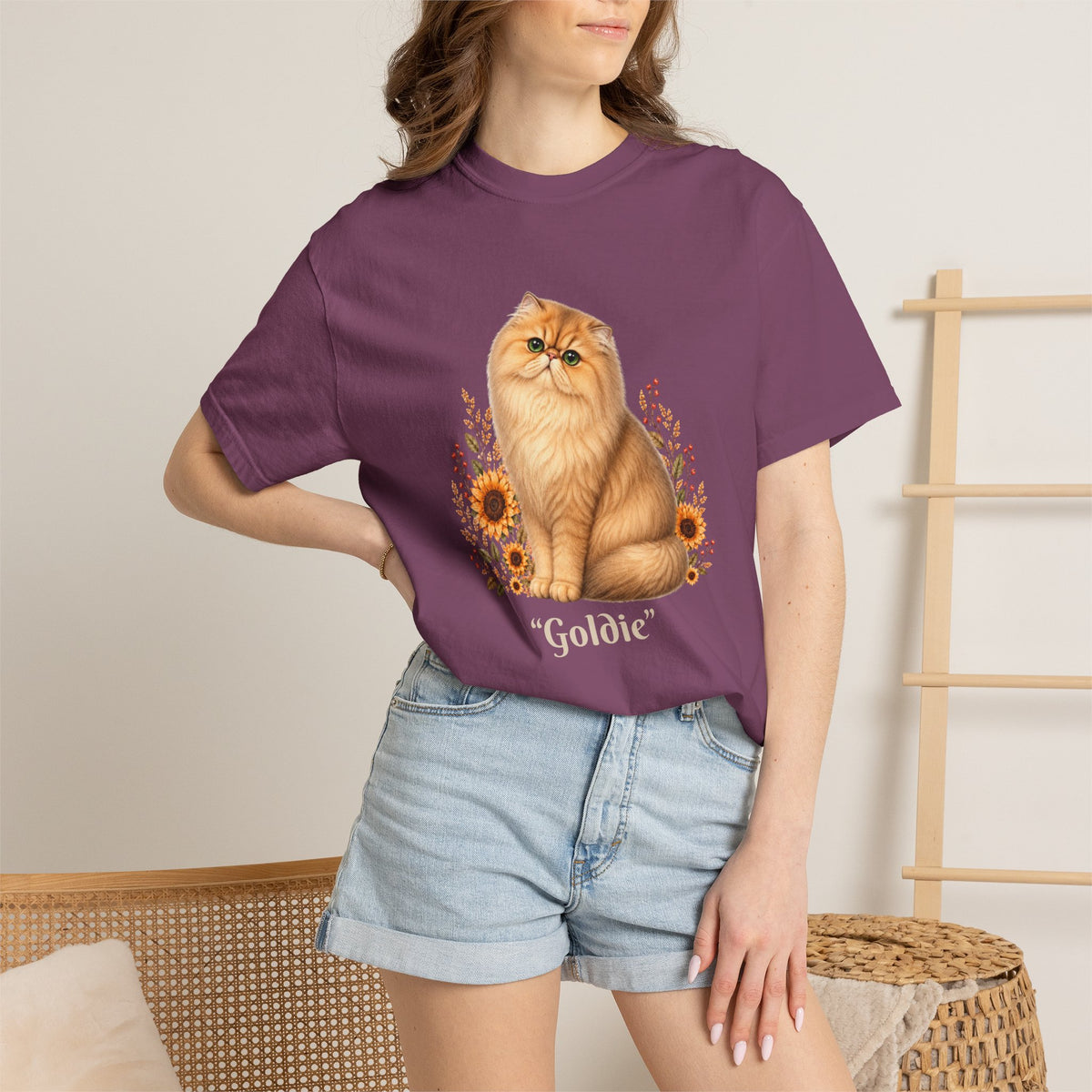 Personalized Golden Persian Cat Sunflower Comfort Colors® T-Shirt