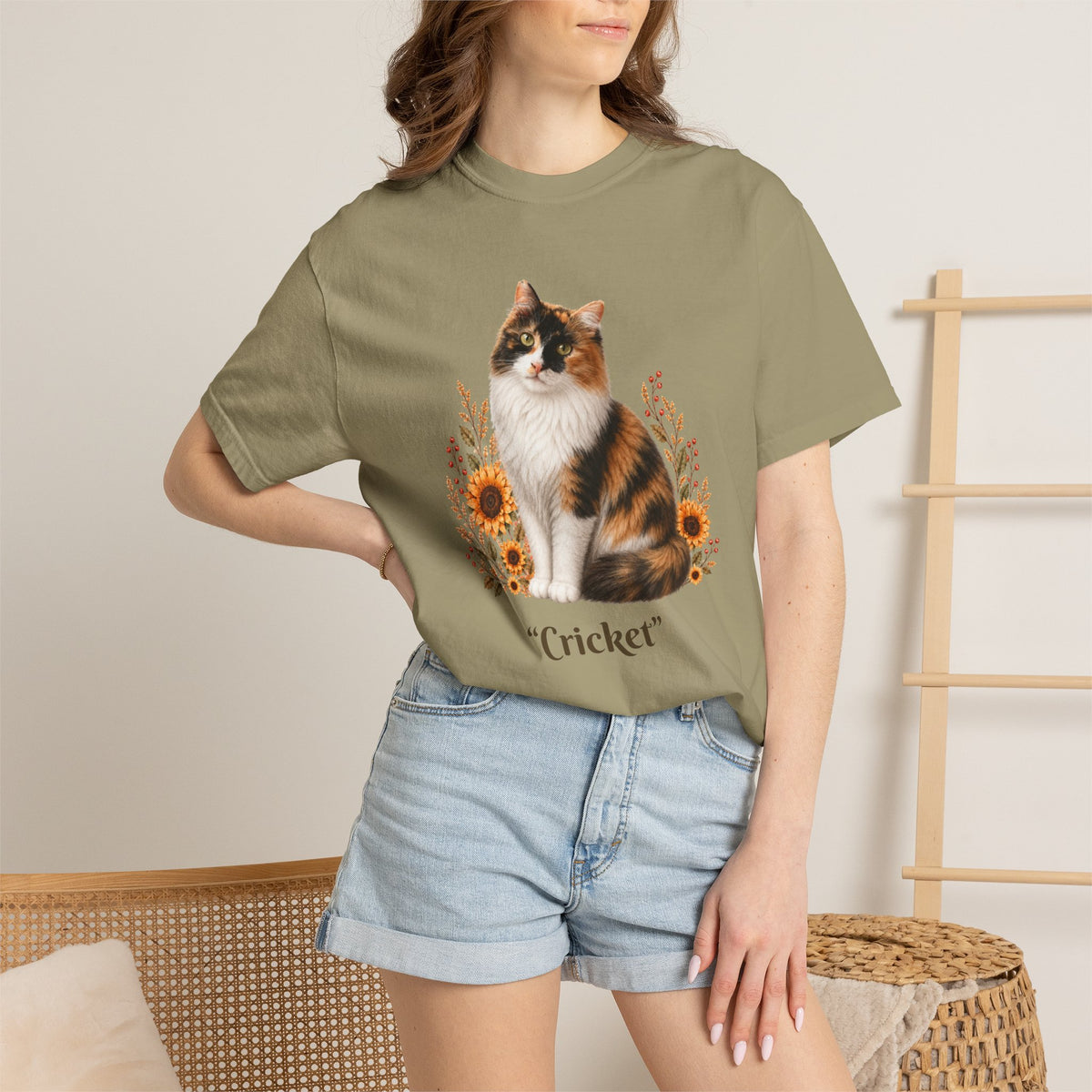 Personalized Calico Cat Sunflower Comfort Colors® T-Shirt