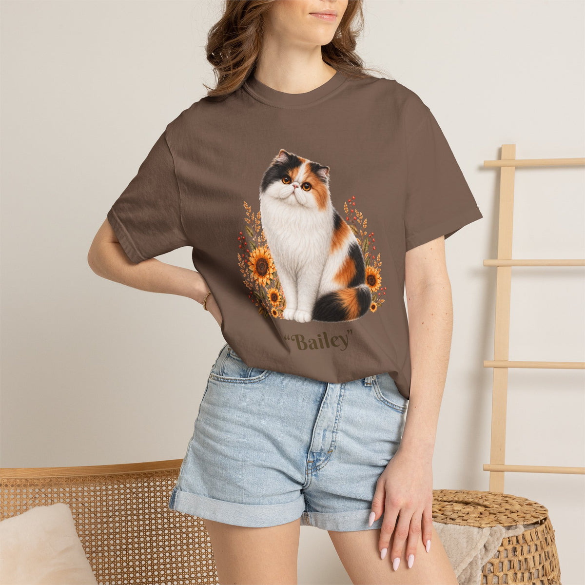 Personalized Calico Persian Cat Sunflower Comfort Colors® T-Shirt