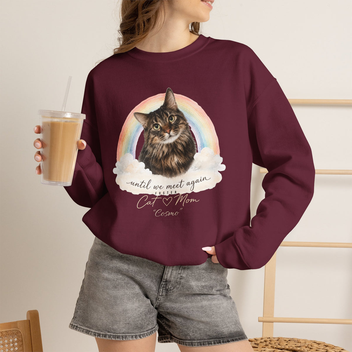 Personalized Rainbow Memorial Foster Cat Mom Gildan® Sweatshirt