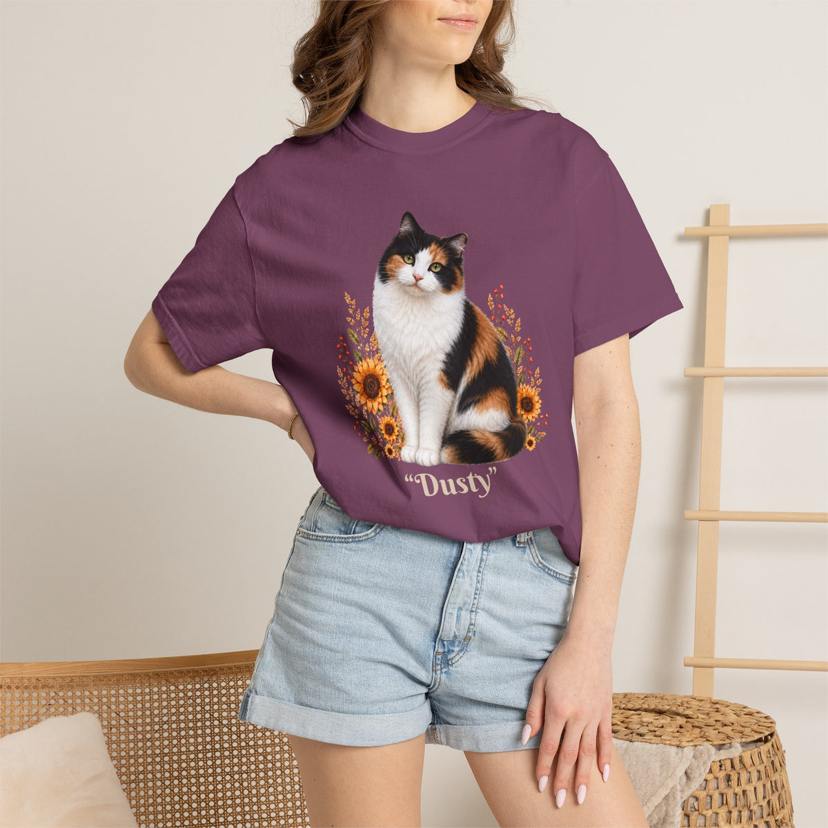 Personalized Calico Cat Sunflower Comfort Colors® T-Shirt