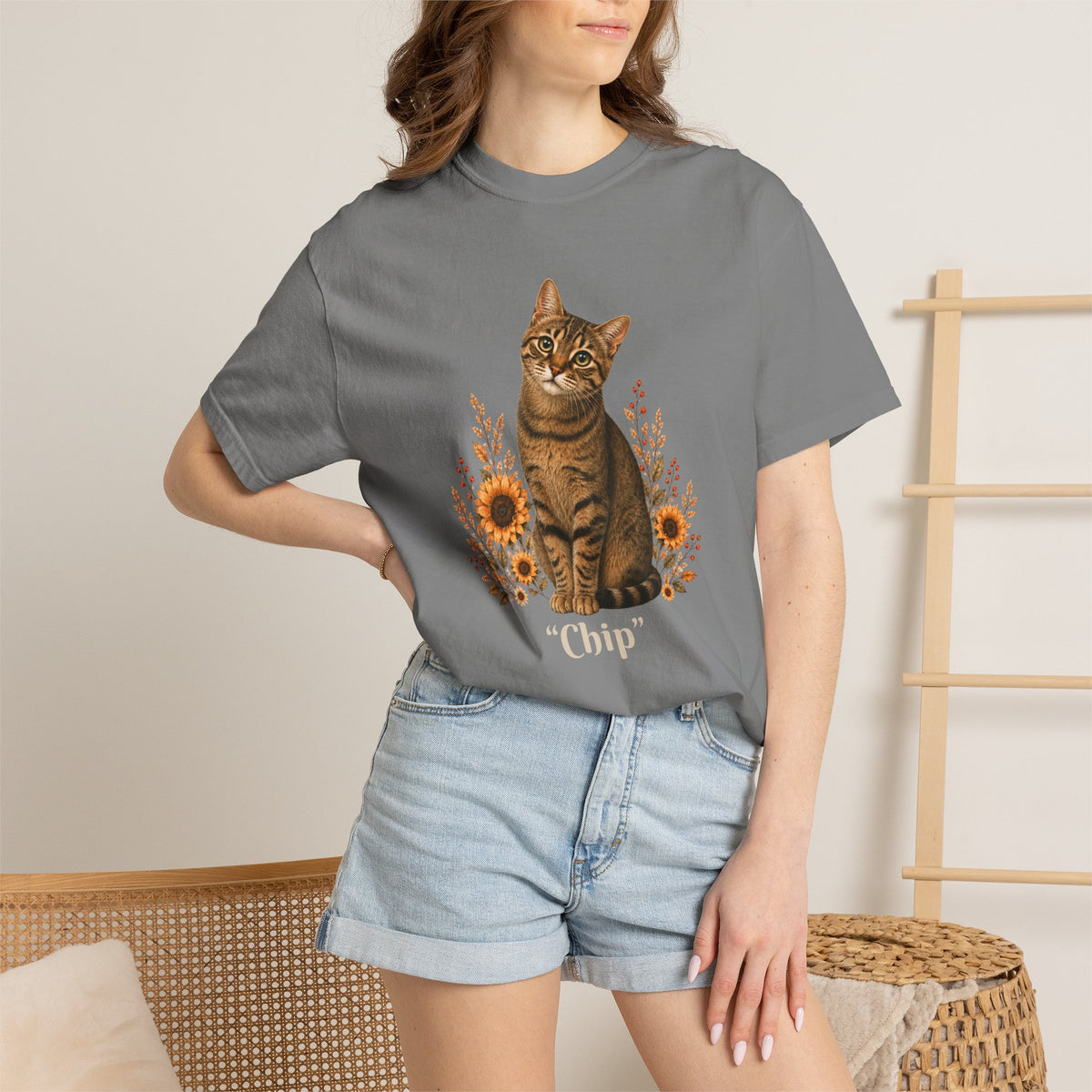Personalized Tabby Cat Sunflower Comfort Colors® T-Shirt
