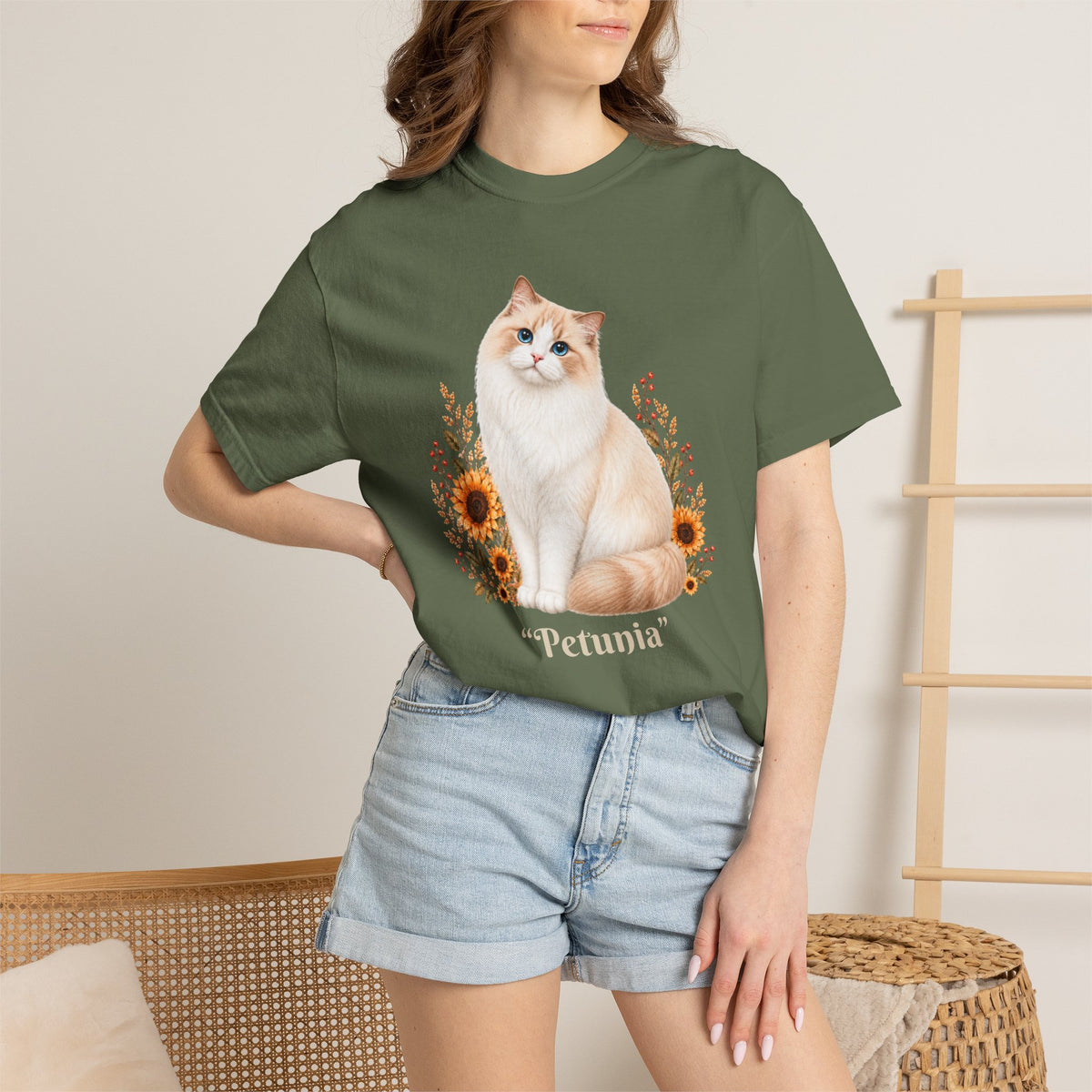 Personalized Ragdoll Cat Sunflower Comfort Colors® T-Shirt