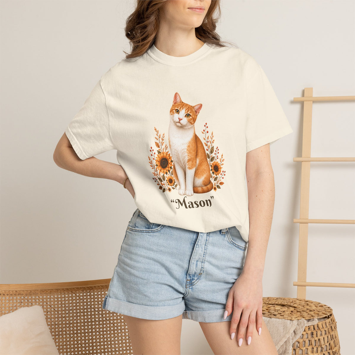 Personalized Orange Cat Sunflower Comfort Colors® T-Shirt