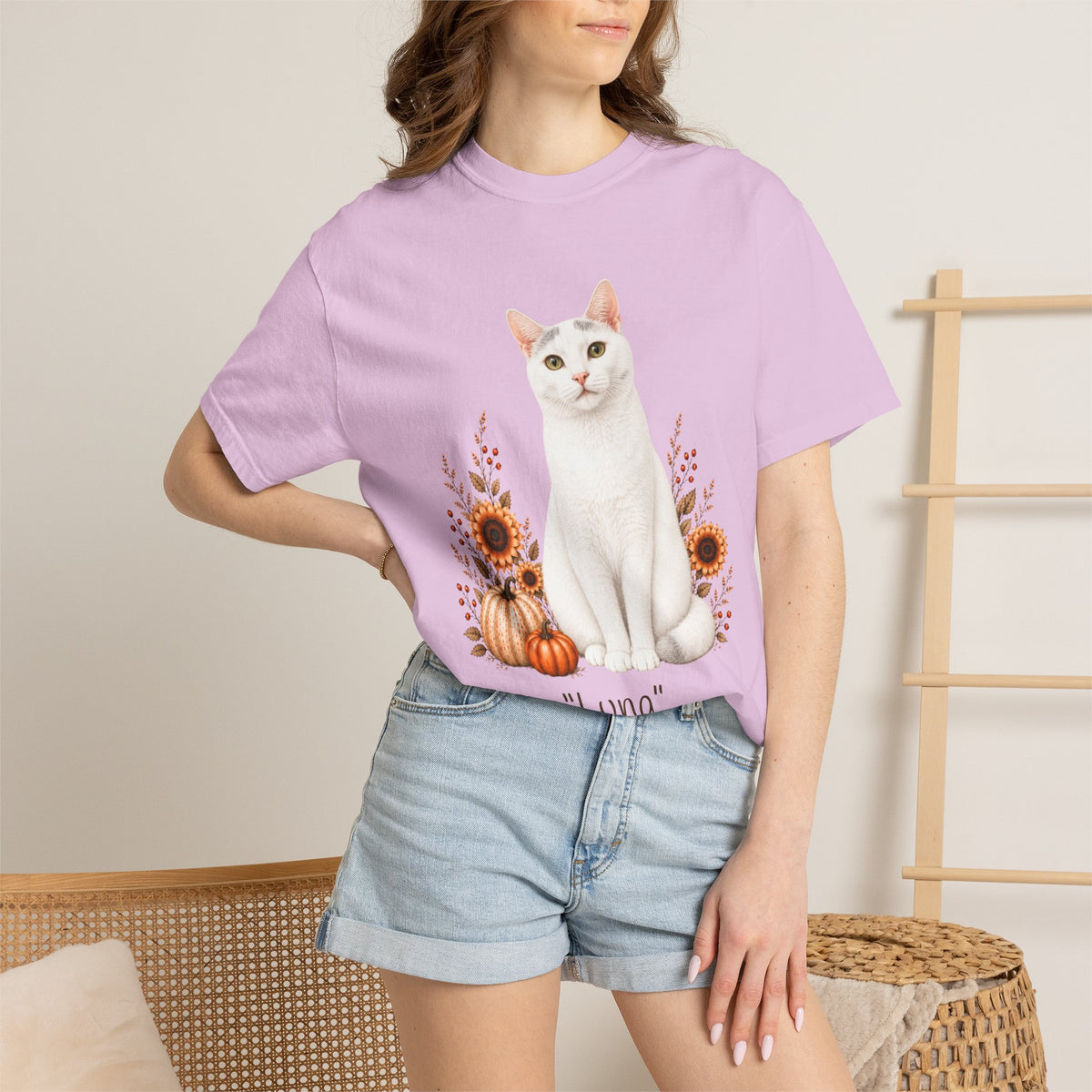 Personalized White Cat Sunflower Comfort Colors® T-Shirt