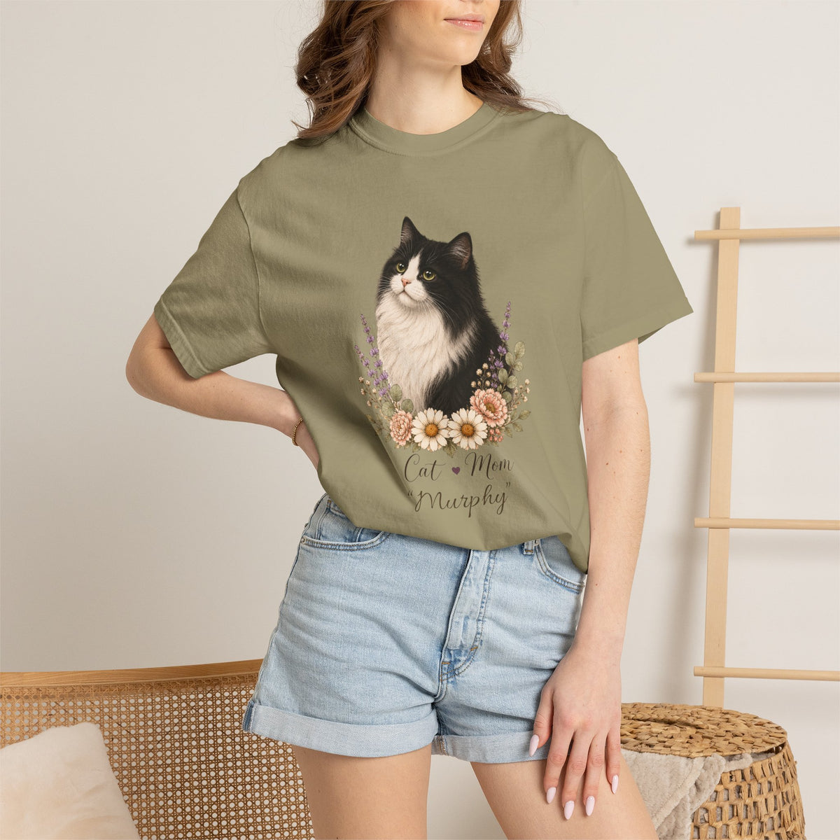 Personalized Tuxedo Cat Mom Comfort Colors® T-Shirt