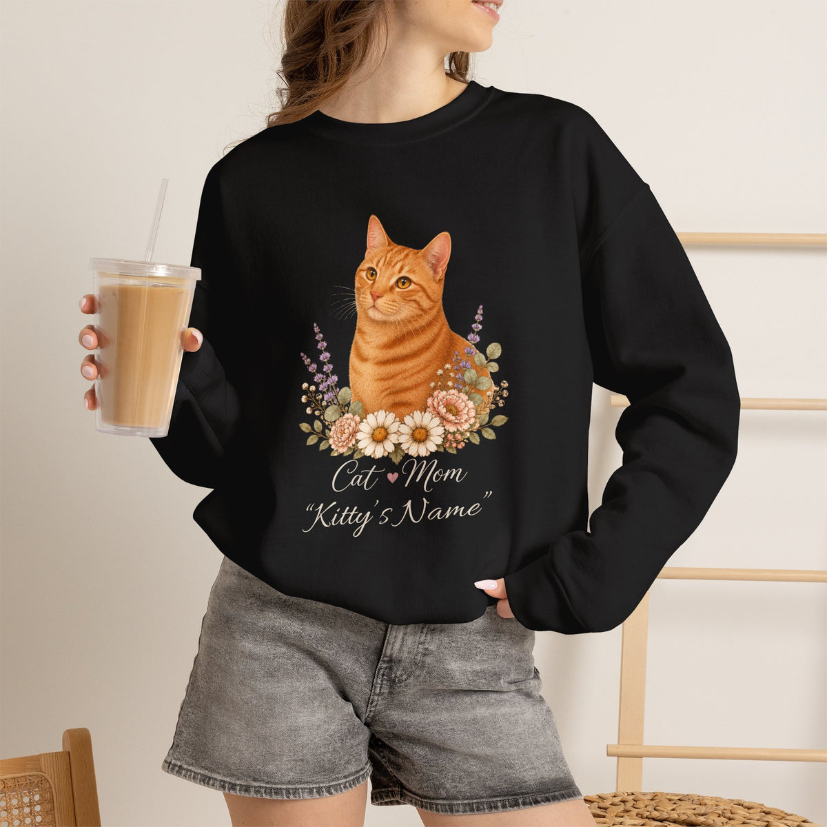 Personalized Orange Tabby Cat Mom Gildan® Sweatshirt