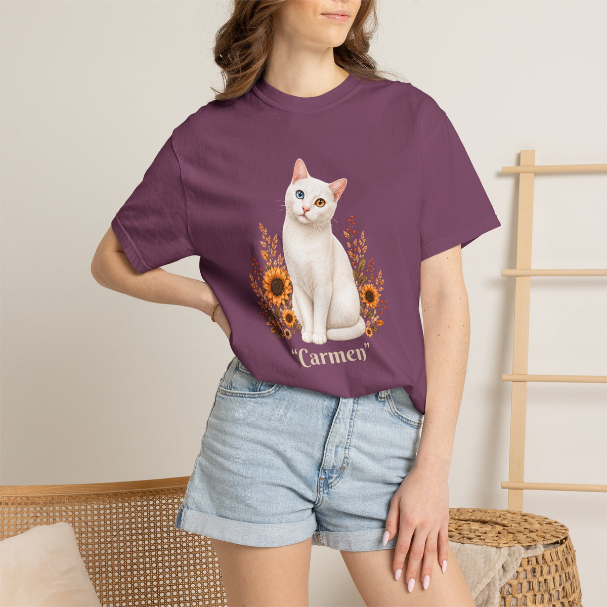 Personalized White Odd Eyed Cat Comfort Colors® T-Shirt