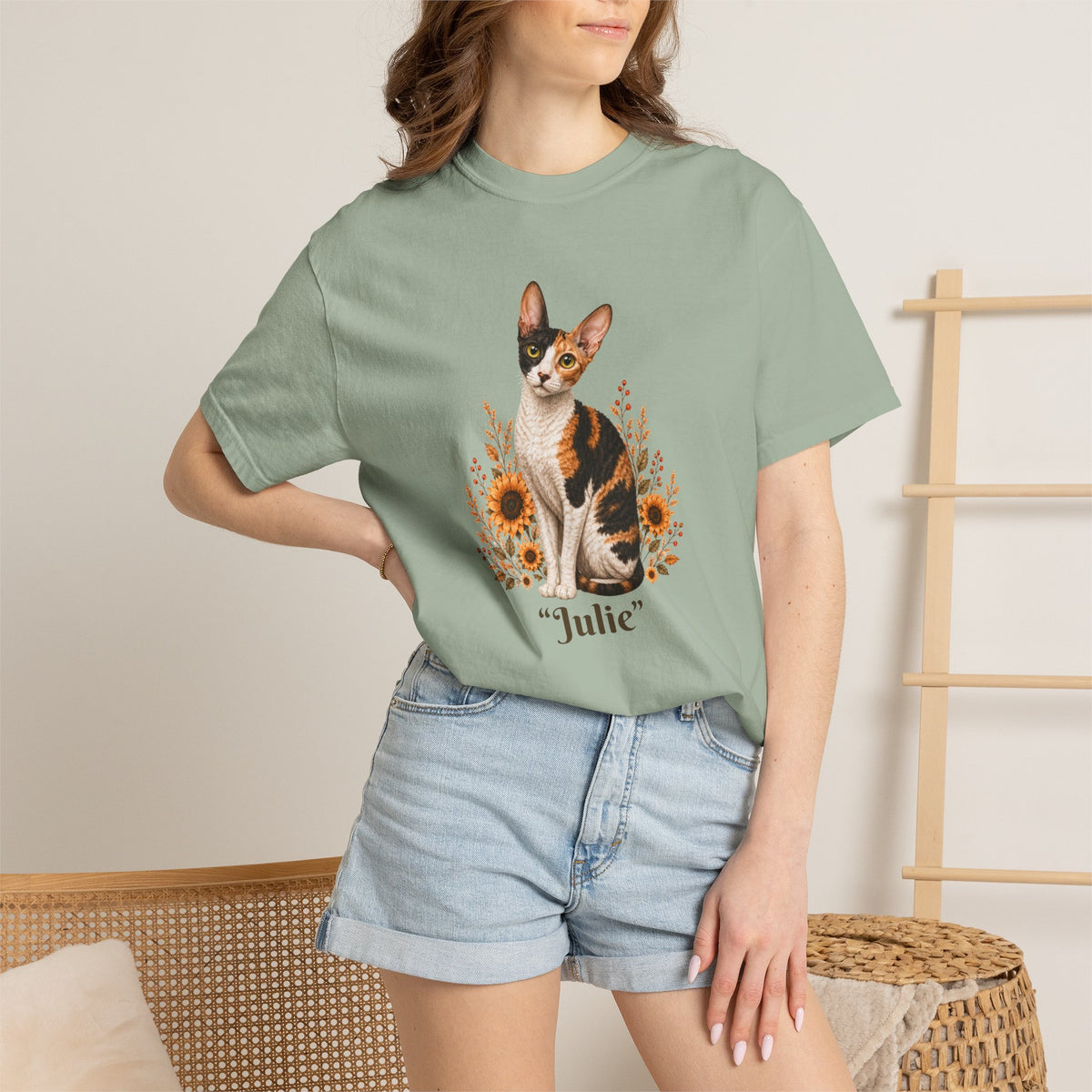 Personalized Cornish Rex Cat Sunflower Comfort Colors® T-Shirt