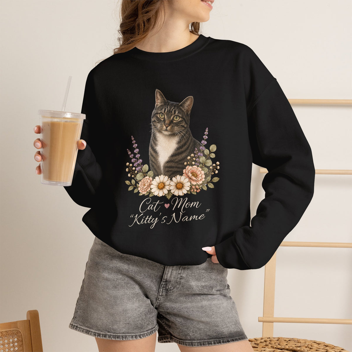 Personalized Brown Tabby Cat Mom Gildan® Sweatshirt