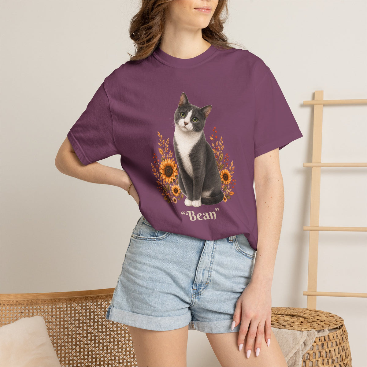Personalized Blue Tuxedo Cat Sunflower Comfort Colors® T-Shirt