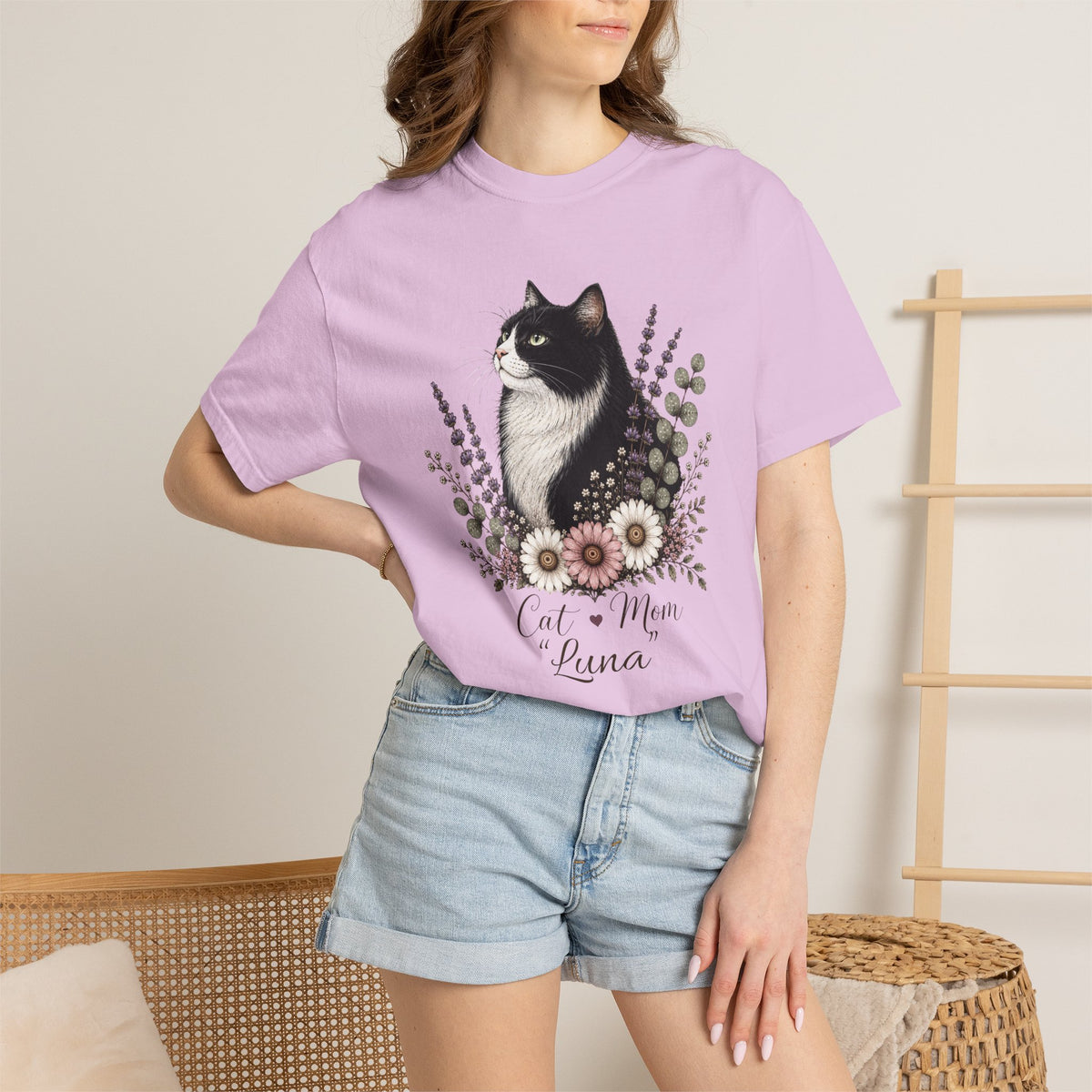 Personalized Tuxedo Cat Mom Comfort Colors® T-Shirt