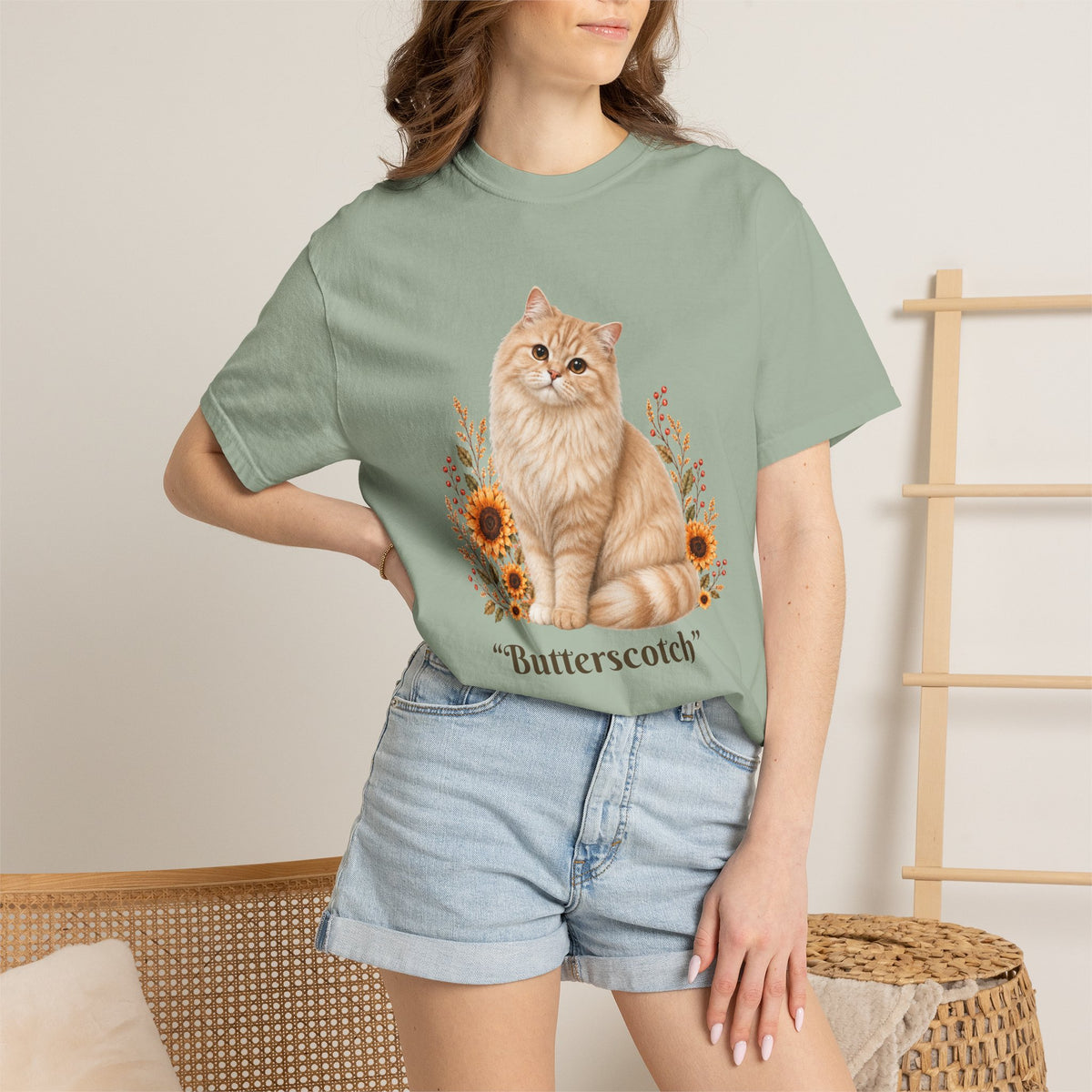 Personalized Cream Tabby Cat  Sunflower Comfort Colors® T-Shirt