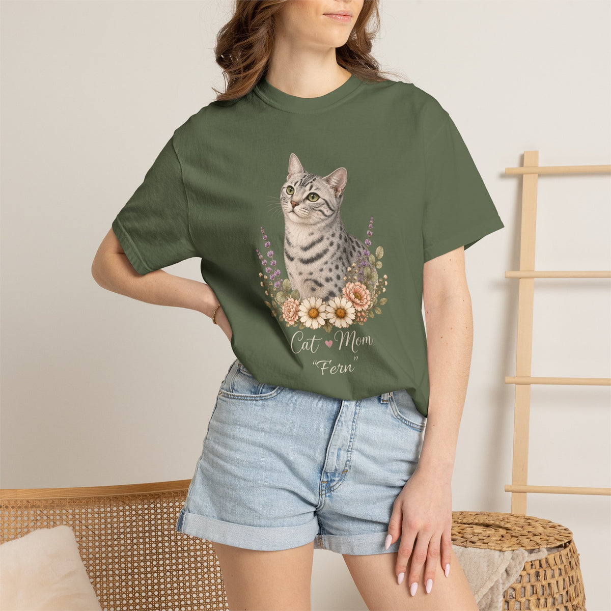 Personalized Silver Egyptian Mai Cat Mom Comfort Colors® T-Shirt