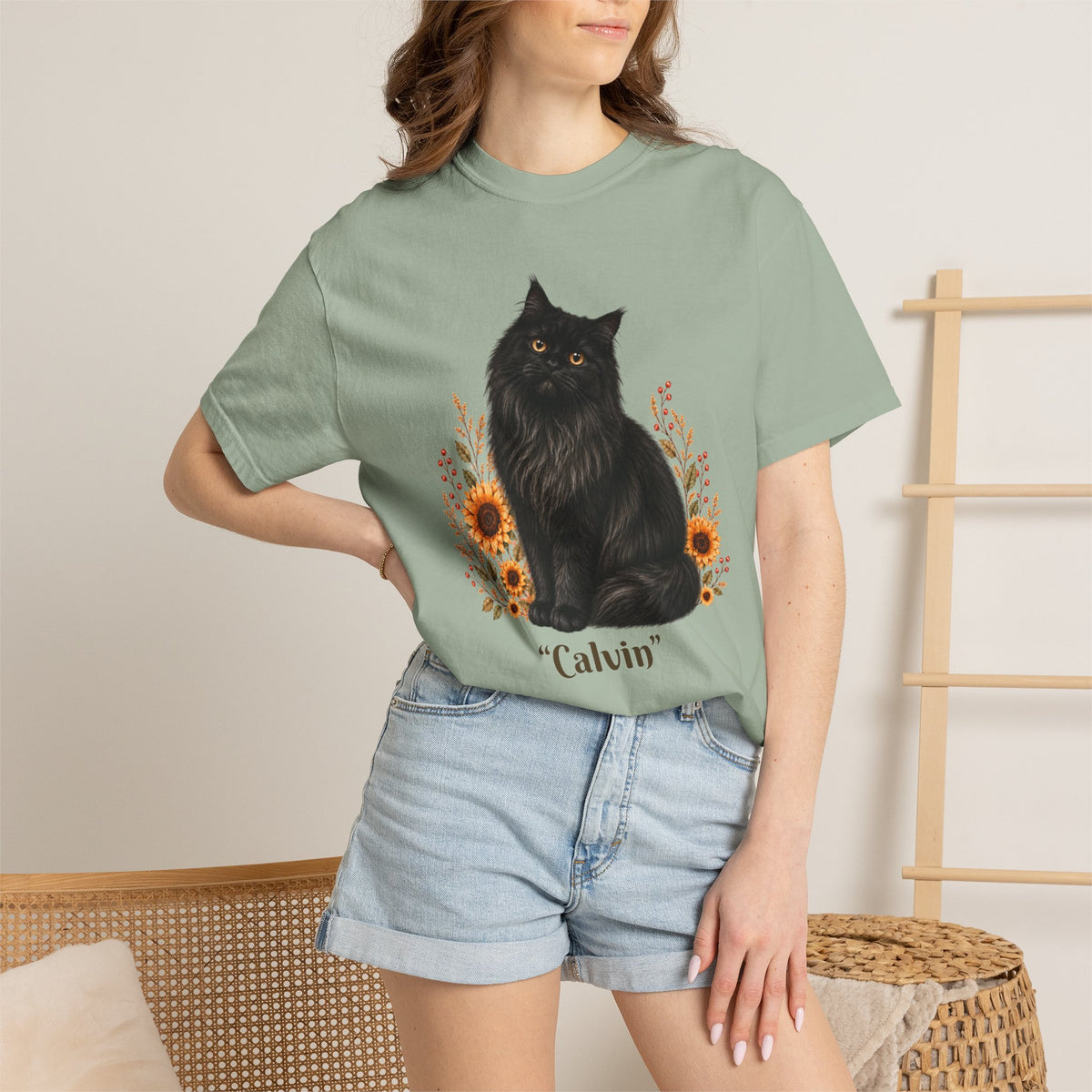 Personalized Maine Coon Cat Sunflower Comfort Colors® T-Shirt