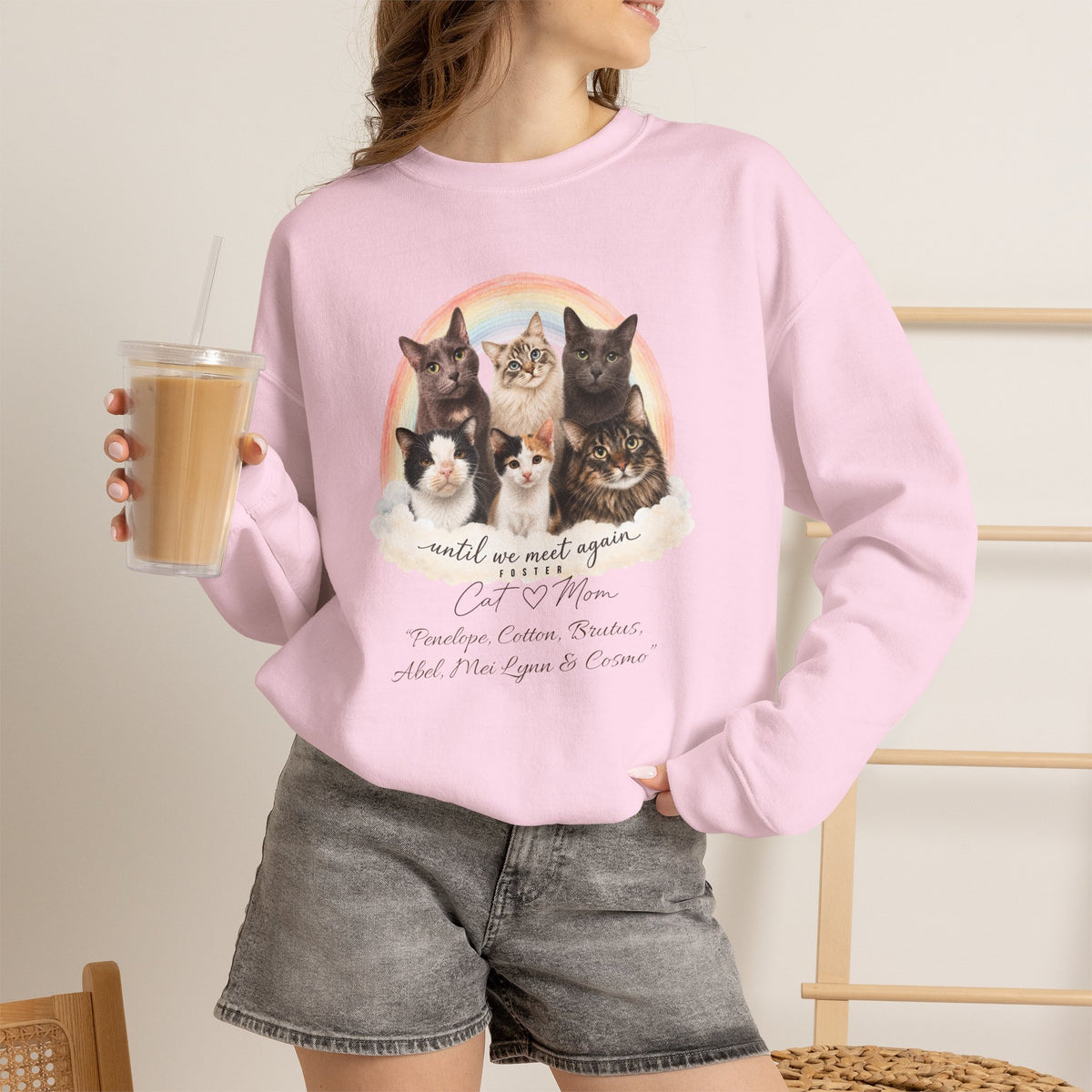 Personalized Rainbow Memorial Foster Cat Mom Gildan® Sweatshirt