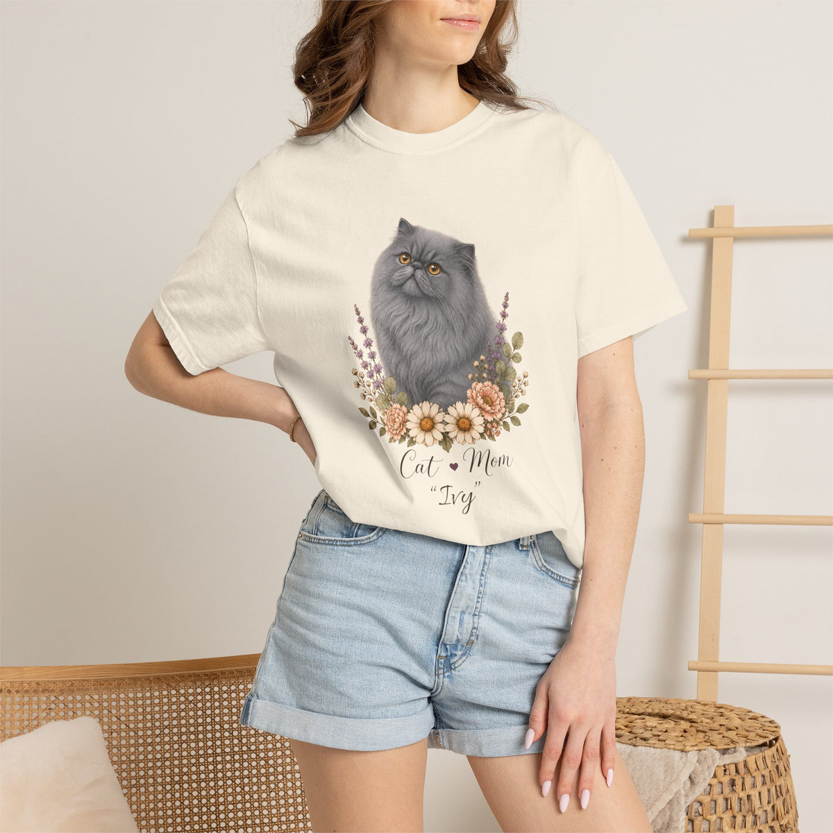 Personalized Blue Gray Persian Cat Mom Comfort Colors® T-Shirt