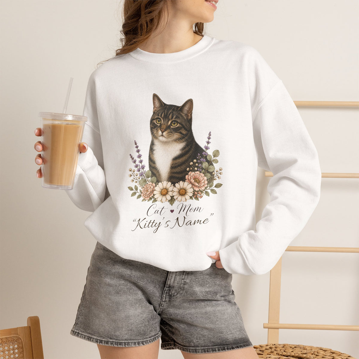 Personalized Brown Tabby Cat Mom Gildan® Sweatshirt
