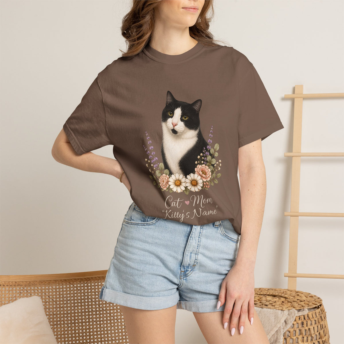 Personalized Black and White Cat Comfort Colors® T-Shirt