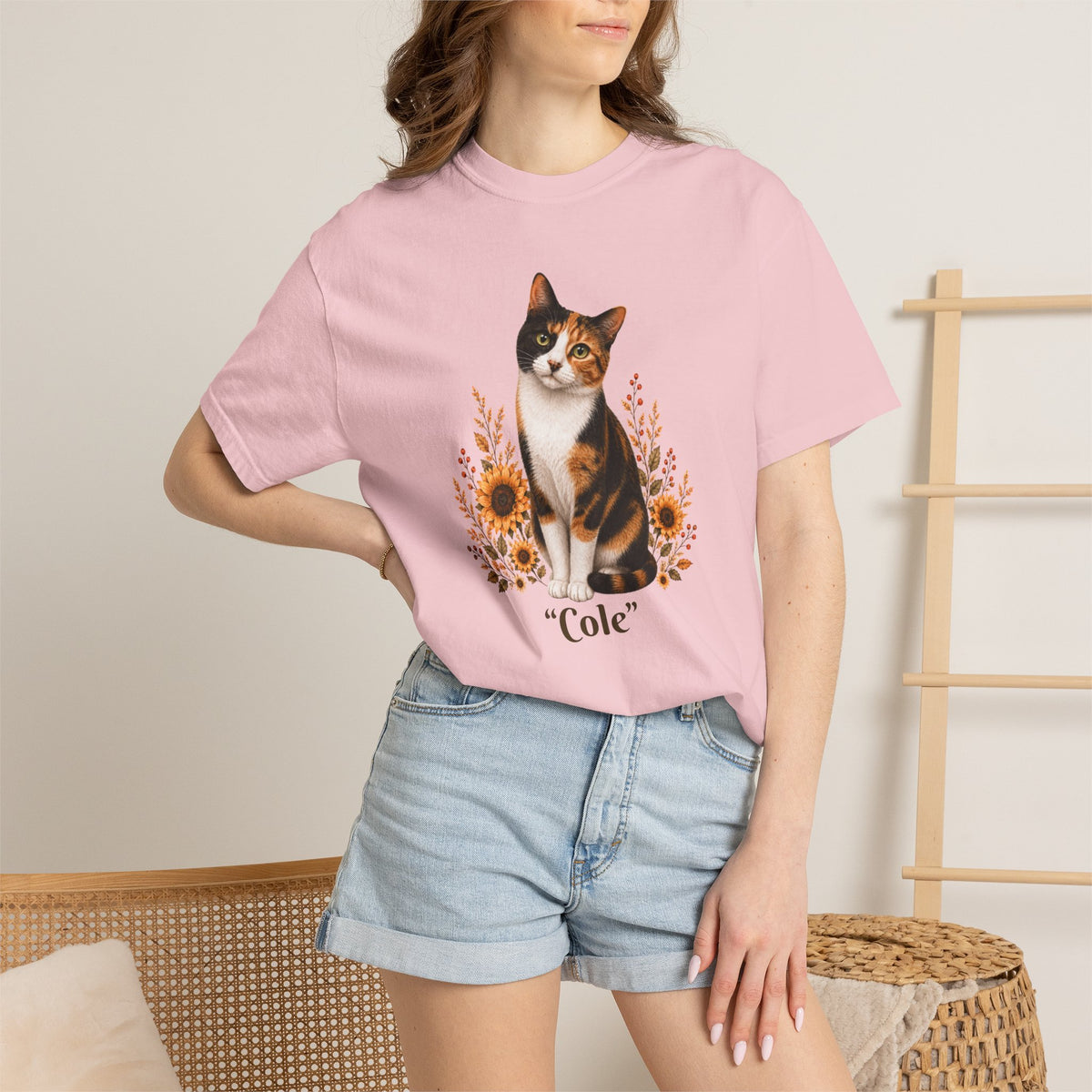 Personalized Calico Cat Sunflower Comfort Colors® T-Shirt