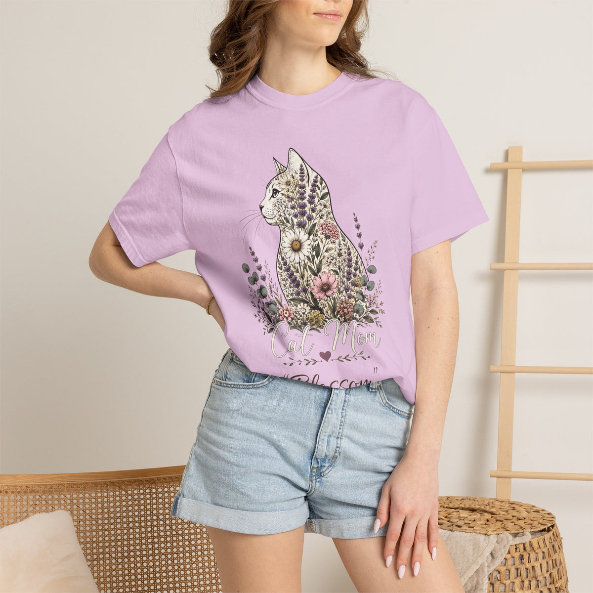 Personalized Floral Cat Mom Comfort Colors® T-Shirt