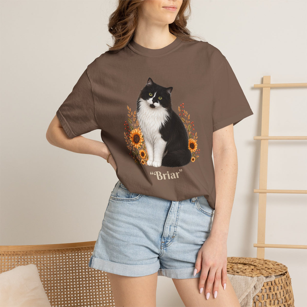 Personalized Tuxedo Cat Sunflower Comfort Colors® T-Shirt
