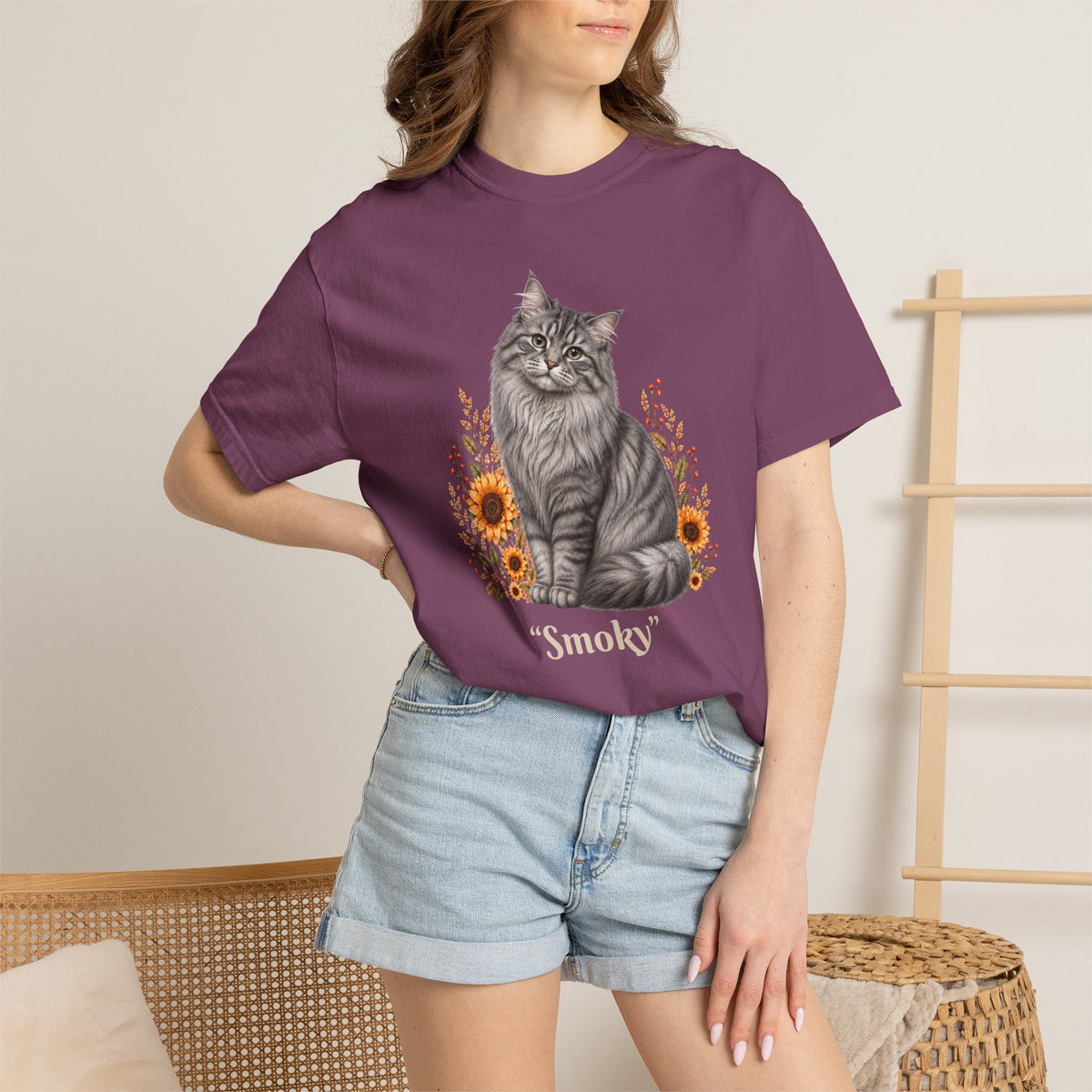 Personalized Silver Tabby Cat  Sunflower Comfort Colors® T-Shirt