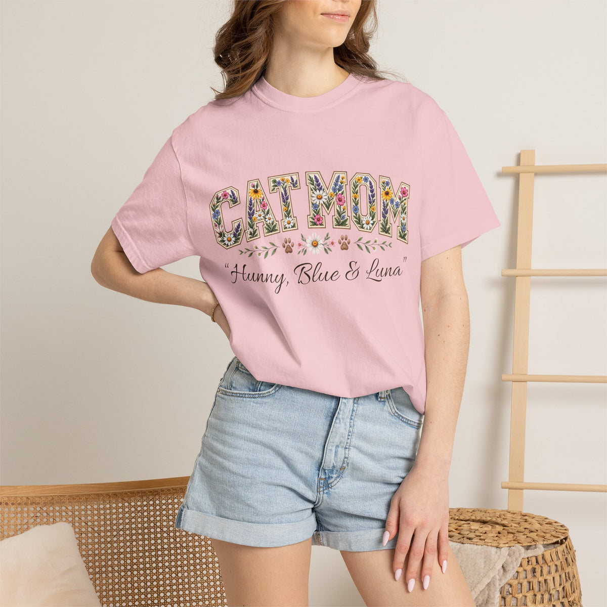 Personalized Collegiate Cat Mom Comfort Colors® T-Shirt