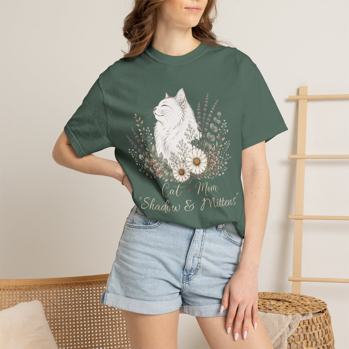 Personalized White Longhair Cat Mom Comfort Colors® T-Shirt