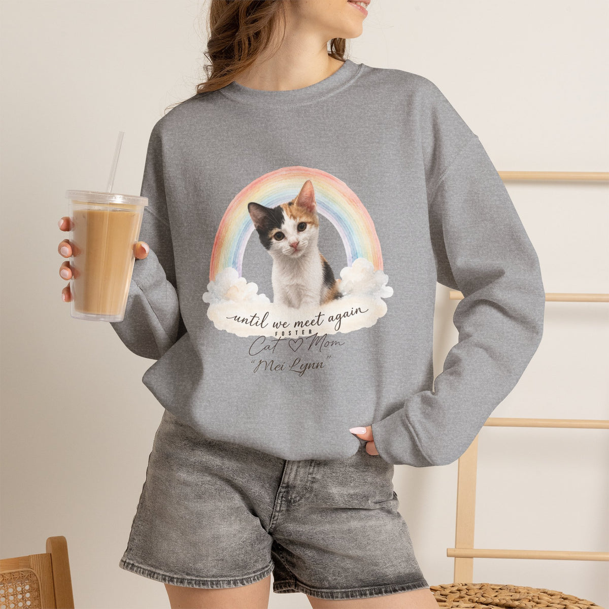 Personalized Rainbow Memorial Foster Cat Mom Gildan® Sweatshirt