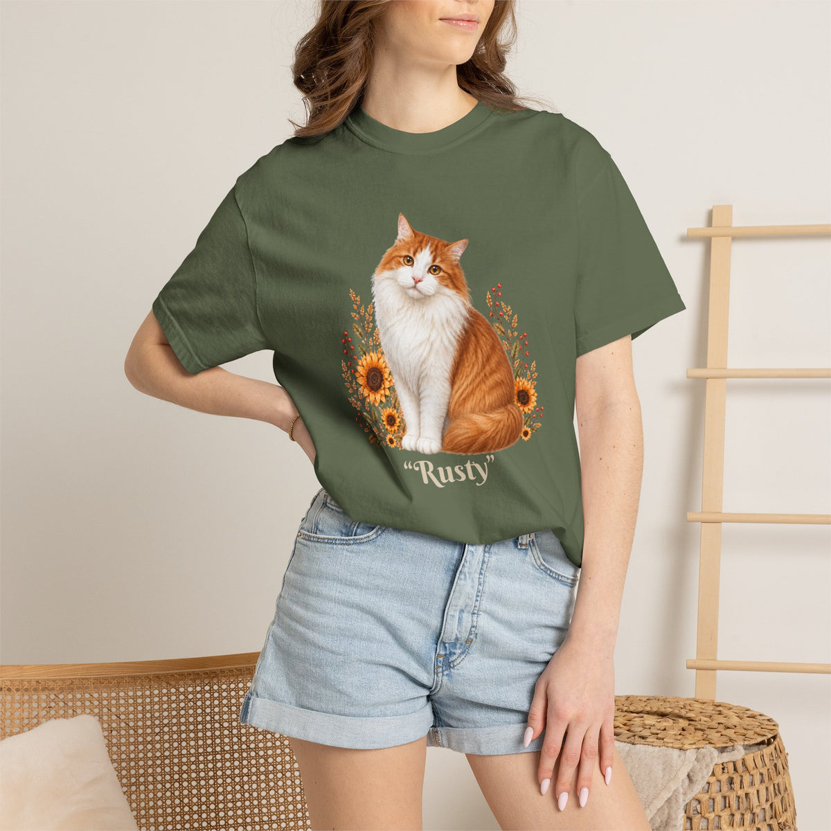 Personalized Orange Cat Sunflower Comfort Colors® T-Shirt