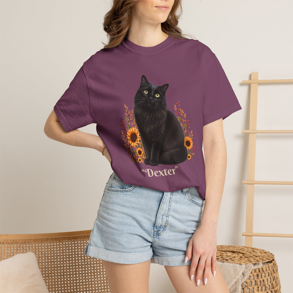 Personalized Black Cat  Sunflower Comfort Colors® T-Shirt
