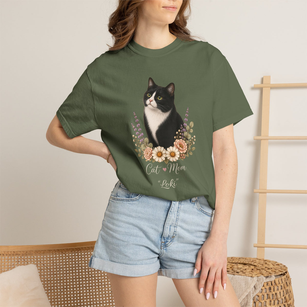 Personalized Tuxedo Cat Mom Comfort Colors® T-Shirt