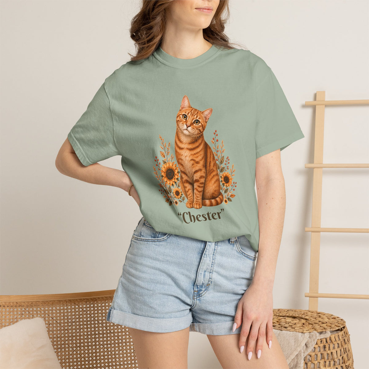 Personalized Orange Cat Sunflower Comfort Colors® T-Shirt