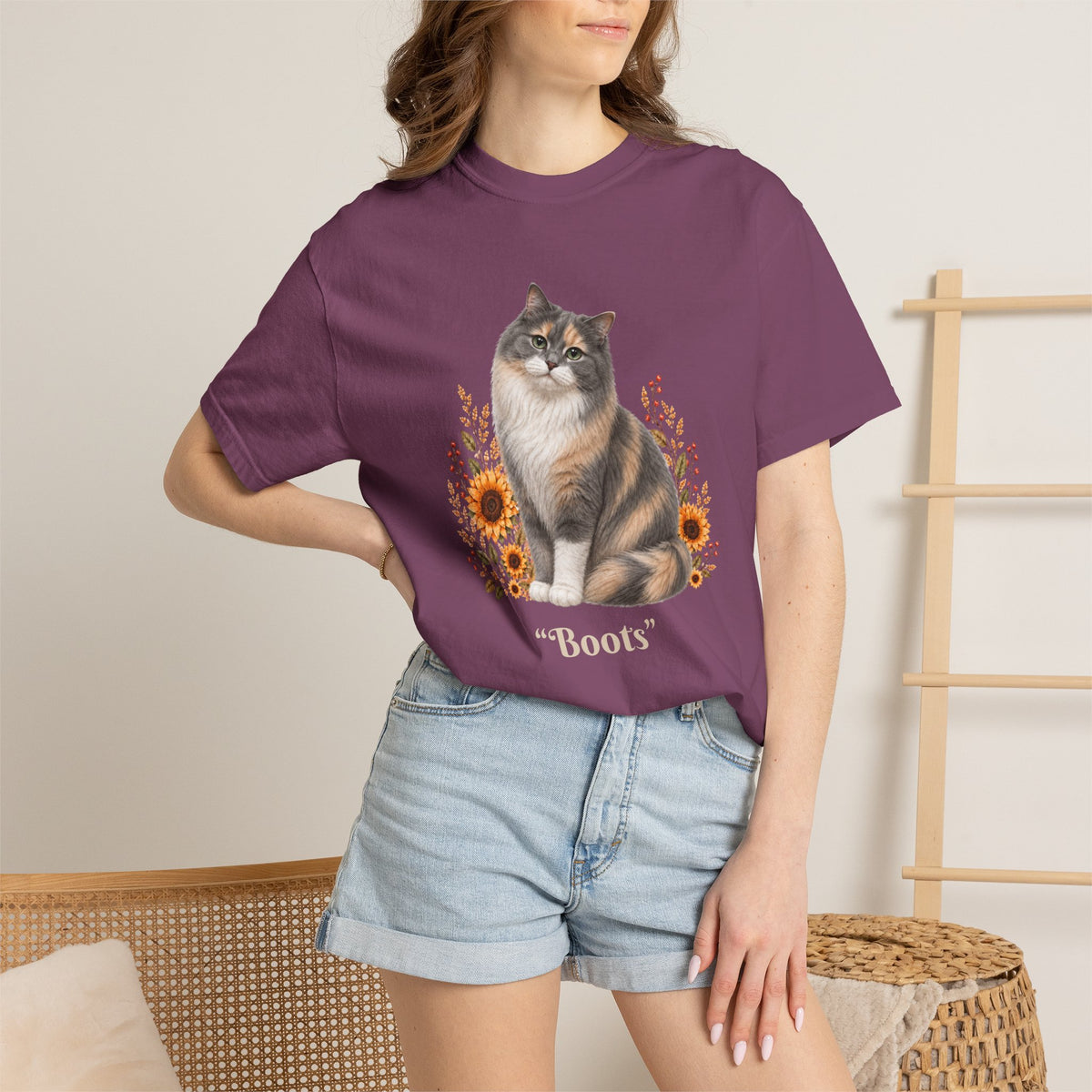 Personalized Calico Cat Sunflower Comfort Colors® T-Shirt