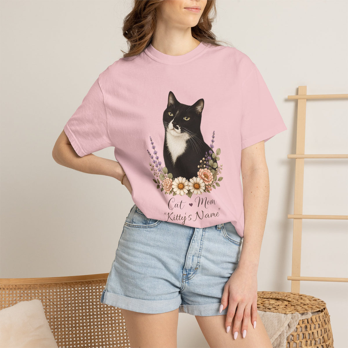 Personalized Black and White Cat Comfort Colors® T-Shirt
