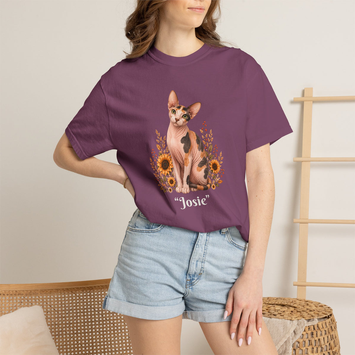 Personalized Calico Sphinx Cat Sunflower Comfort Colors® T-Shirt