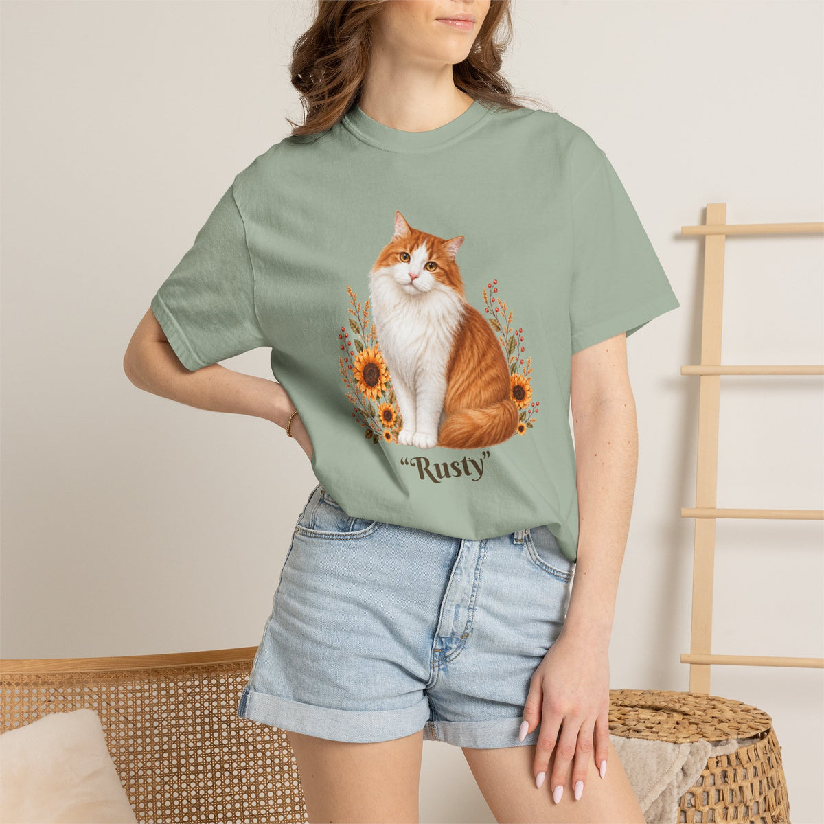Personalized Orange Cat Sunflower Comfort Colors® T-Shirt