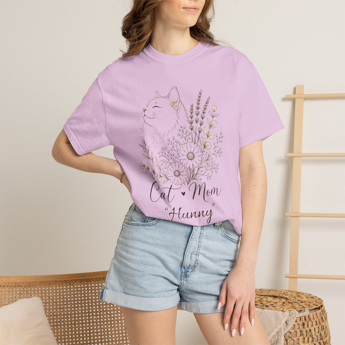 Personalized Cat Mom T-Shirt — Cat Floral Tee
