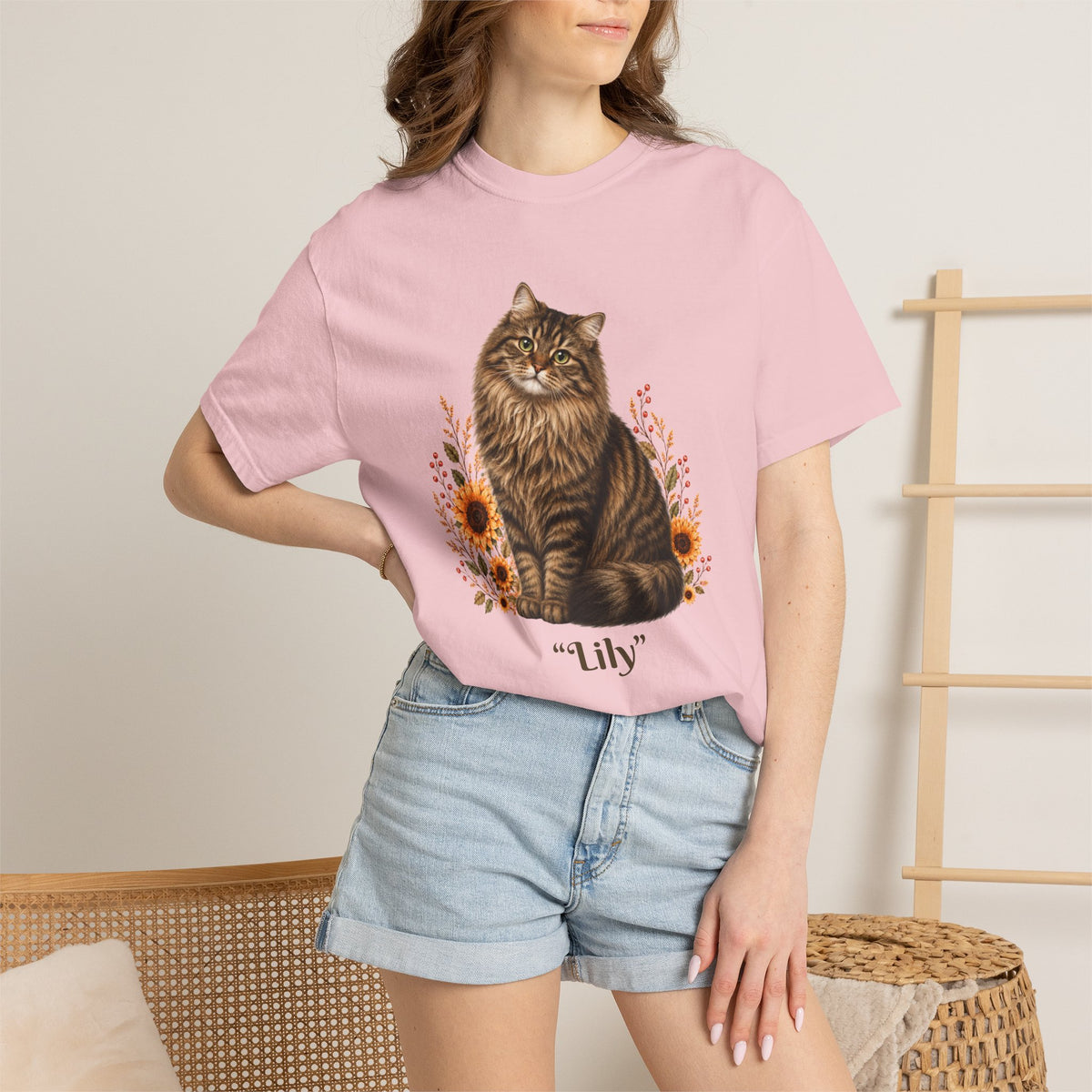 Personalized Siberian Tabby Cat  Sunflower Comfort Colors® T-Shirt