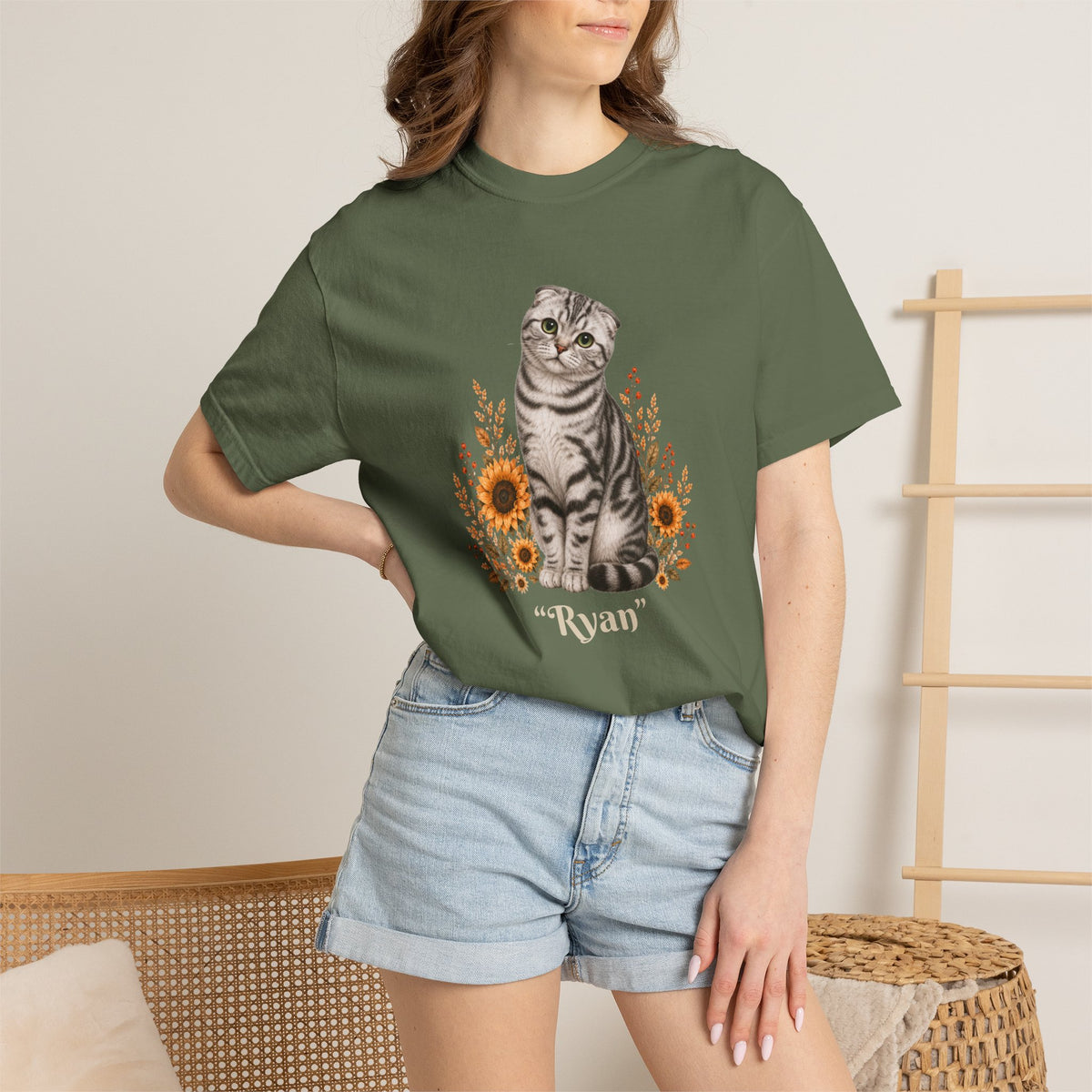 Personalized Scottish Fold Cat Sunflower Comfort Colors® T-Shirt