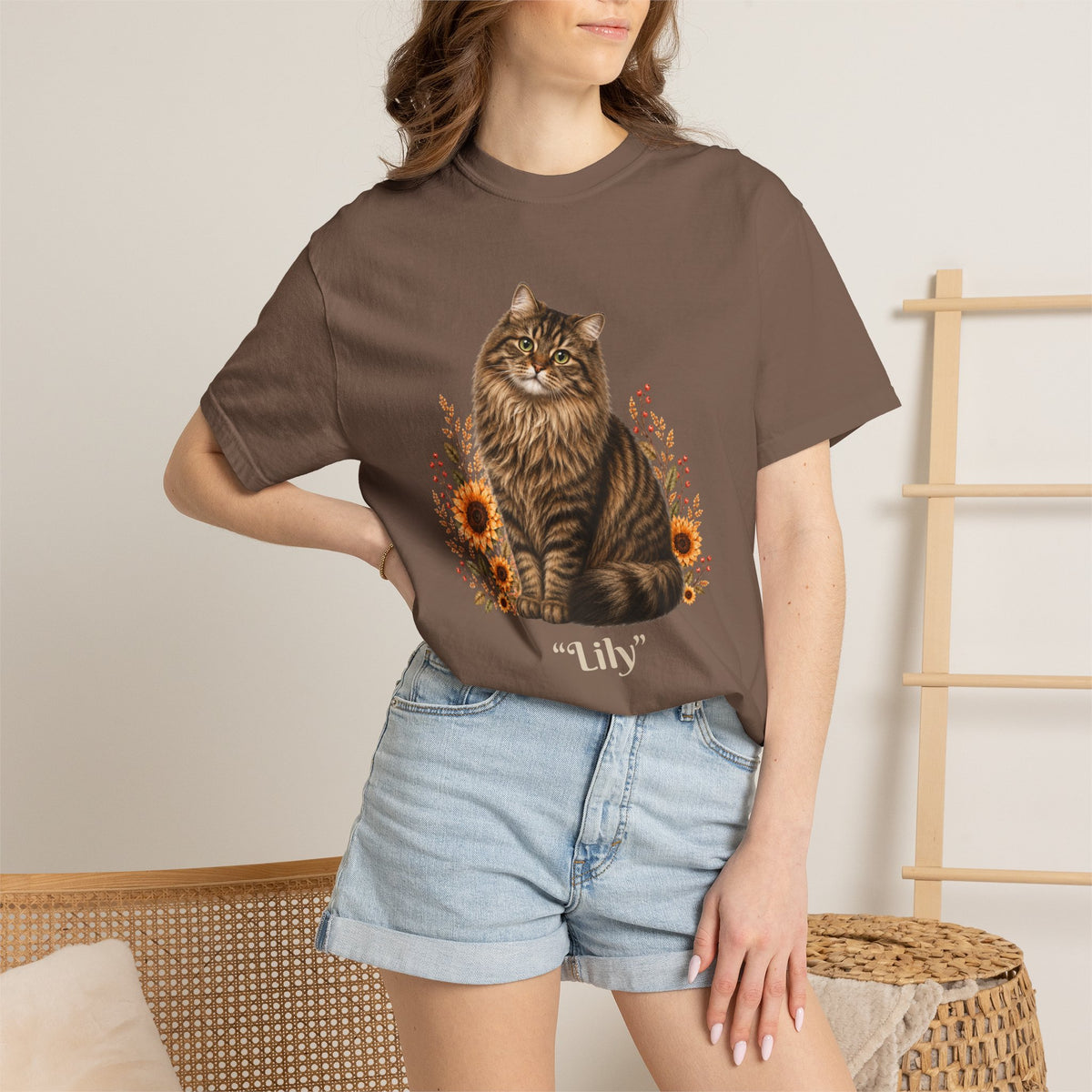 Personalized Siberian Tabby Cat  Sunflower Comfort Colors® T-Shirt