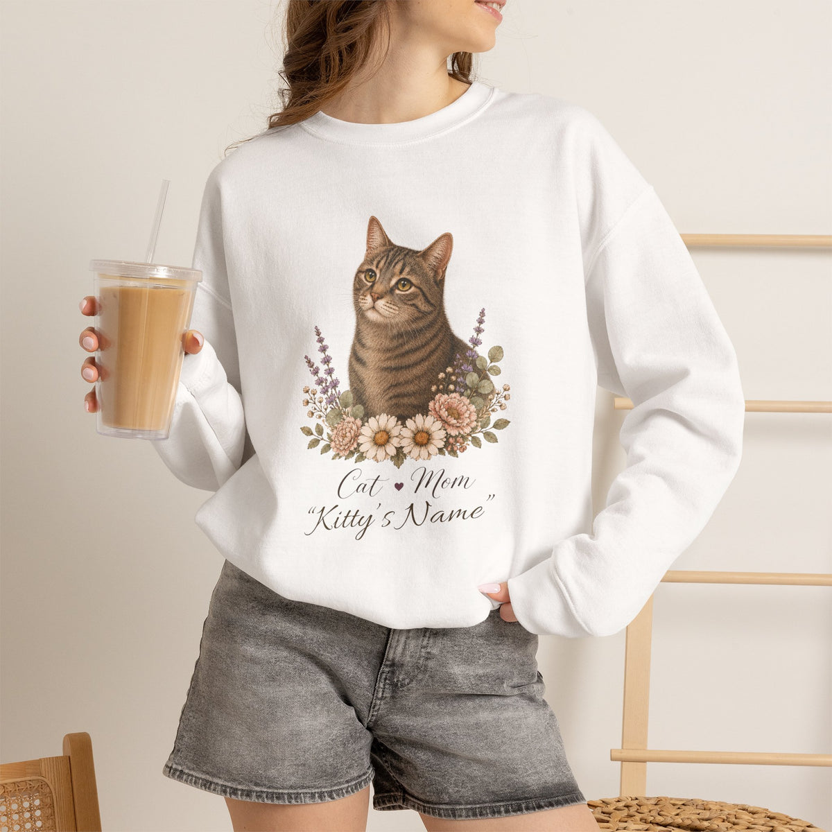 Personalized Brown Tabby Cat Mom Gildan® Sweatshirt