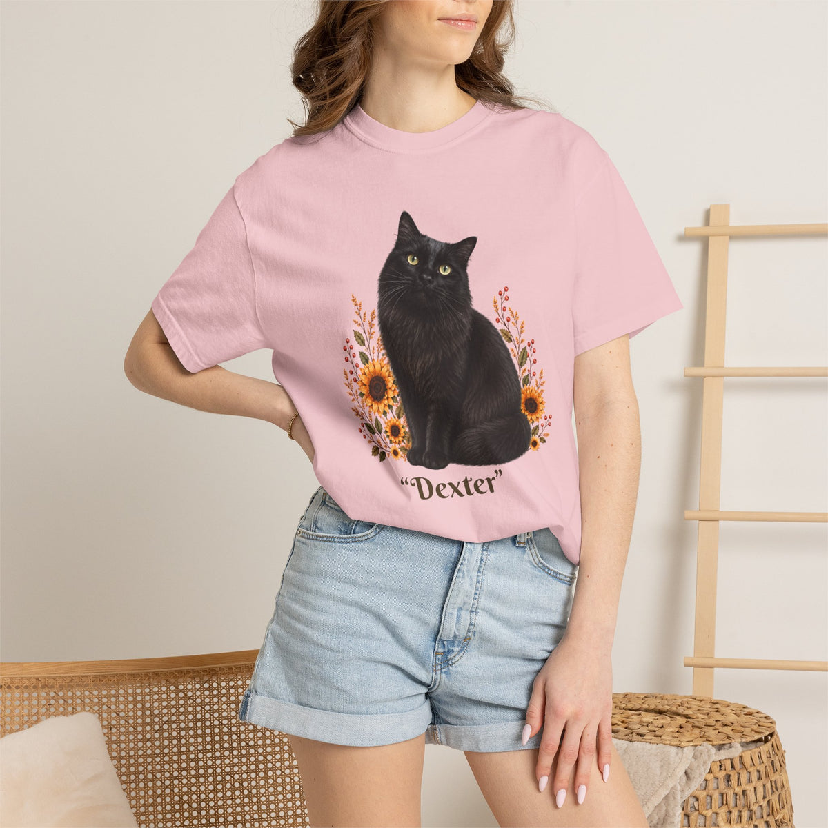 Personalized Black Cat  Sunflower Comfort Colors® T-Shirt