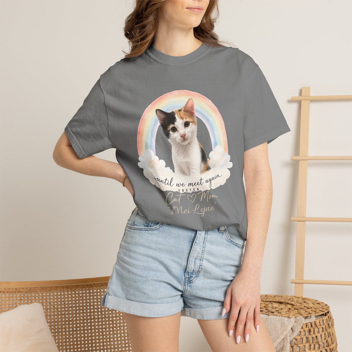 Personalized Rainbow Memorial Foster Cat Mom Comfort Colors® T-Shirt