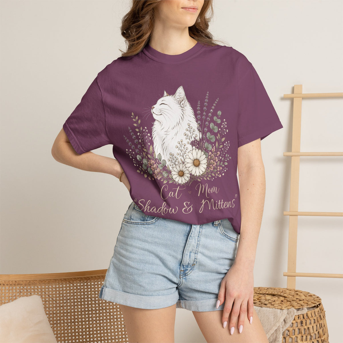 Personalized White Longhair Cat Mom Comfort Colors® T-Shirt