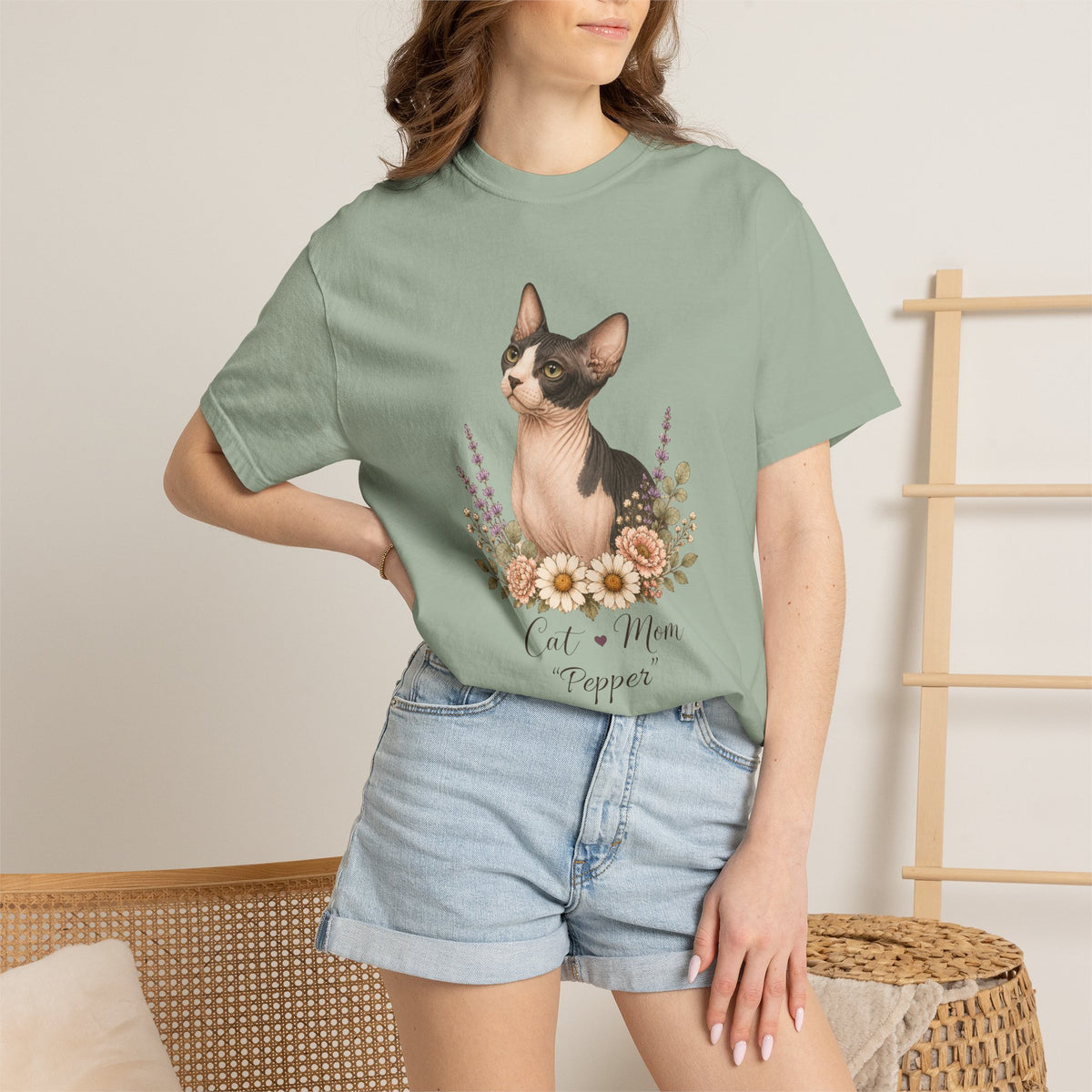 Personalized Black/White Sphynx Cat Comfort Colors® T-Shirt