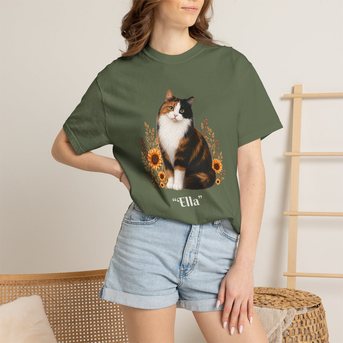 Personalized Calico Cat Sunflower Comfort Colors® T-Shirt