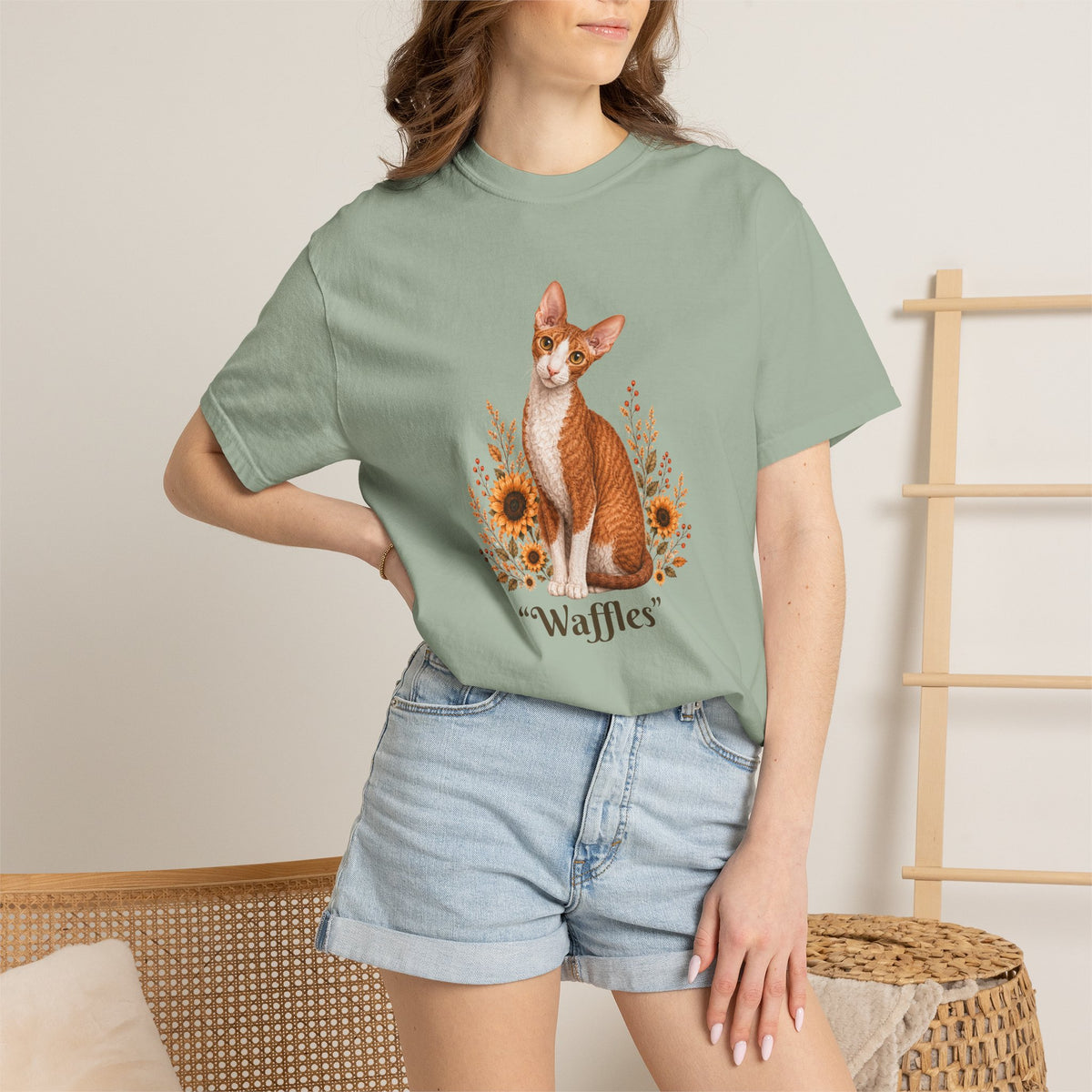 Personalized Cornish Rex Cat Sunflower Comfort Colors® T-Shirt